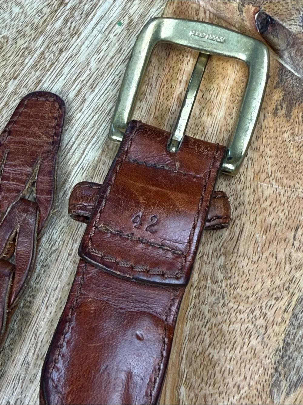 Vintage Brown Woven Leather Belt Size 42 Solid Brass Buckle